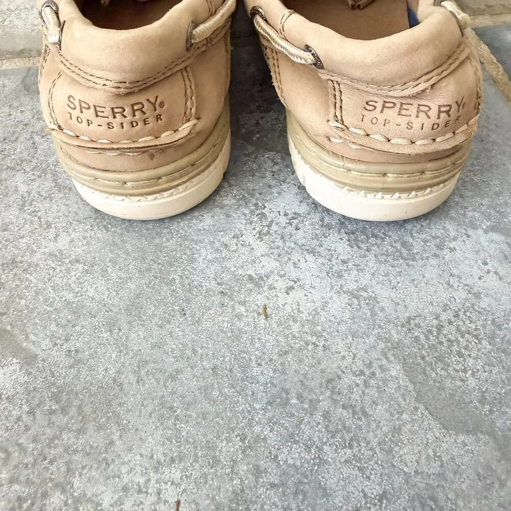 Sperry Billfish Boat Shoes Boys Size 1 Tan Leather Lace Up Slip On